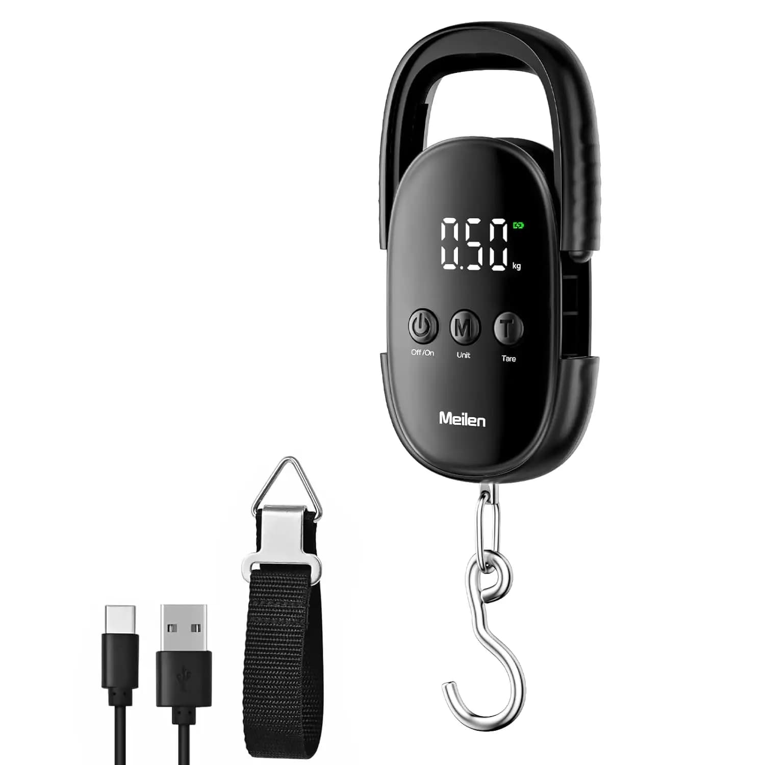Bilancia Digitale per Bagagli, 110lb/50kg, Bilancia Portatile da Pesca con Ricarica Type-C, Schermo LED, Nera