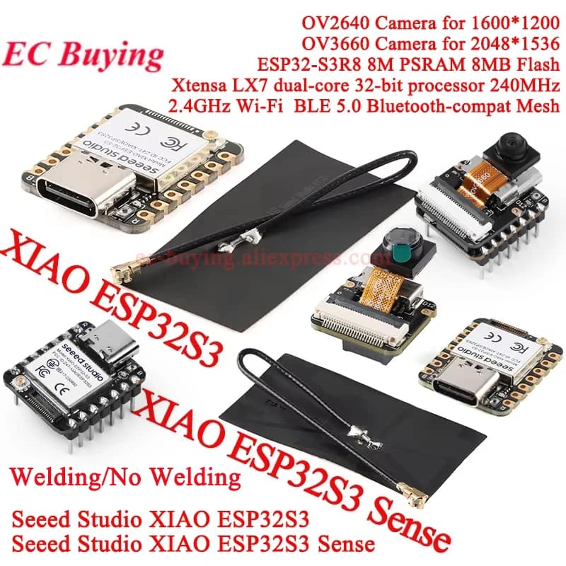 ​10Pcs/1pc Seeed Studio XIAO ESP32S3 Sense Seeeduino ESP32-S3 2.4G WiFi Wireless BLE Mesh 5.0 OV2640 OV3660 Camera Module Board