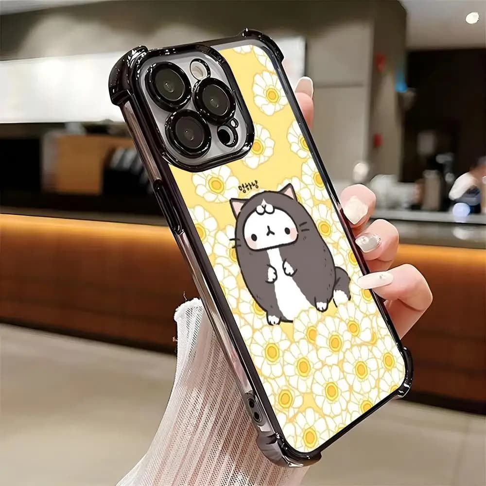 M-Molangs Cartoon Cat Phone Case Plating For IPhone 17 Pro Max 16 E 15 14 Plus 13 12 11 Air Anti-Fall Airabag Soft Cover