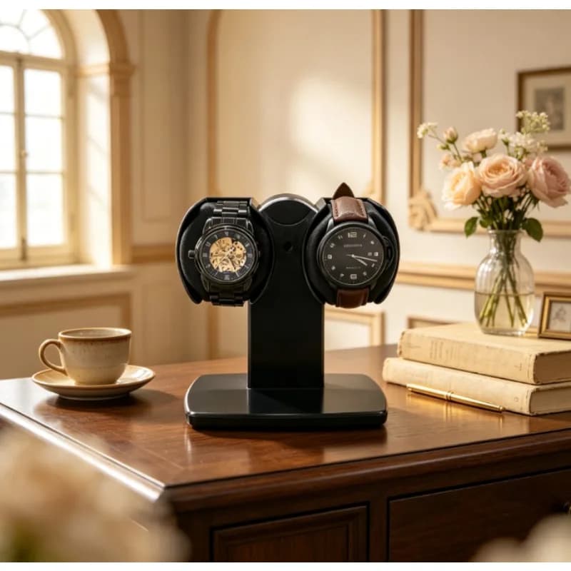 Dual Watch Winder Storage Box with Anti-Magnetic Silent Automatic Winding Display Stand for Men Women Mechanical Watches