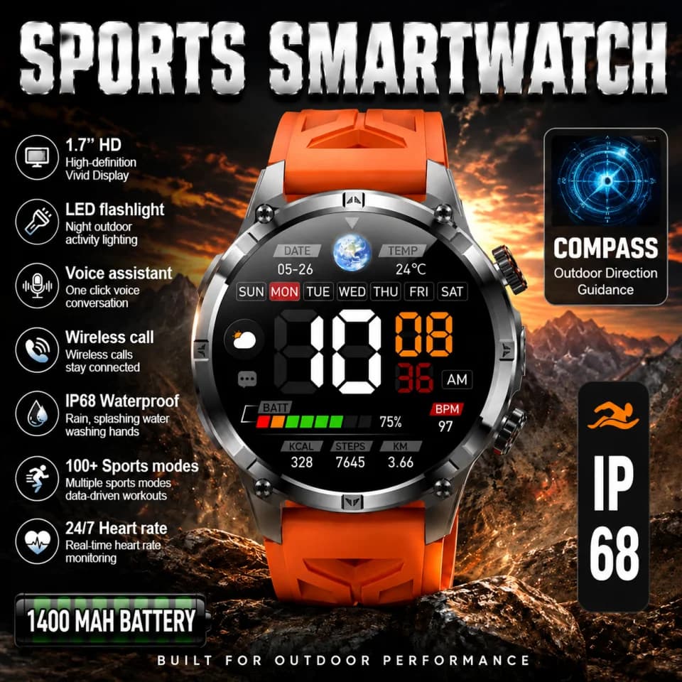 2026 T-RX4 Ultra Military Outdoor Smart Watch Men Compass SOS Flashlight Health Watches IP68 Waterproof Sports Smartwatch Men
