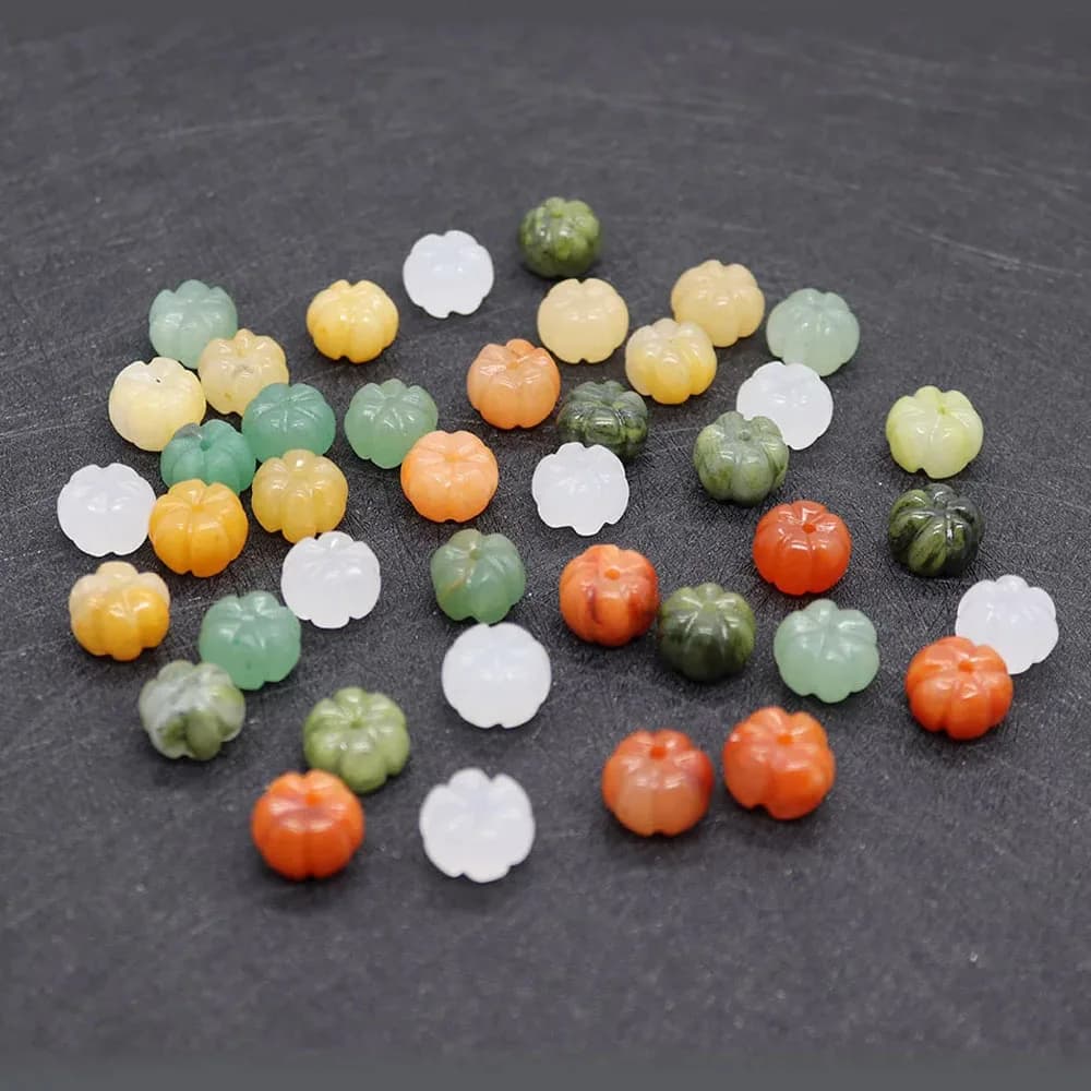 10 pz. Perline in Pietra Naturale a Forma di Zucca, Quarzo Rosa Naturale, Giada Bianca, Ciondoli con Perline per Creazione Gioielli Fai da Te, Orecchini, Bracciali 13mm