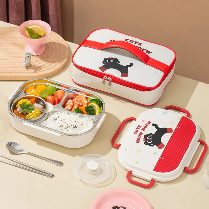Portapranzo per bambini in acciaio inossidabile 304 con posate e borsa per il trasporto Contenitori portatili per alimenti sicuri per microonde per bambini