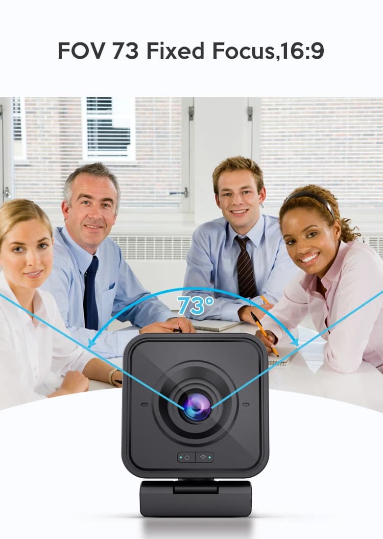 2.4G Wireless Webcam 1080P HD 20m Range Wide Angle 73° with Microphone USB Rechargeable for PC/Laptop