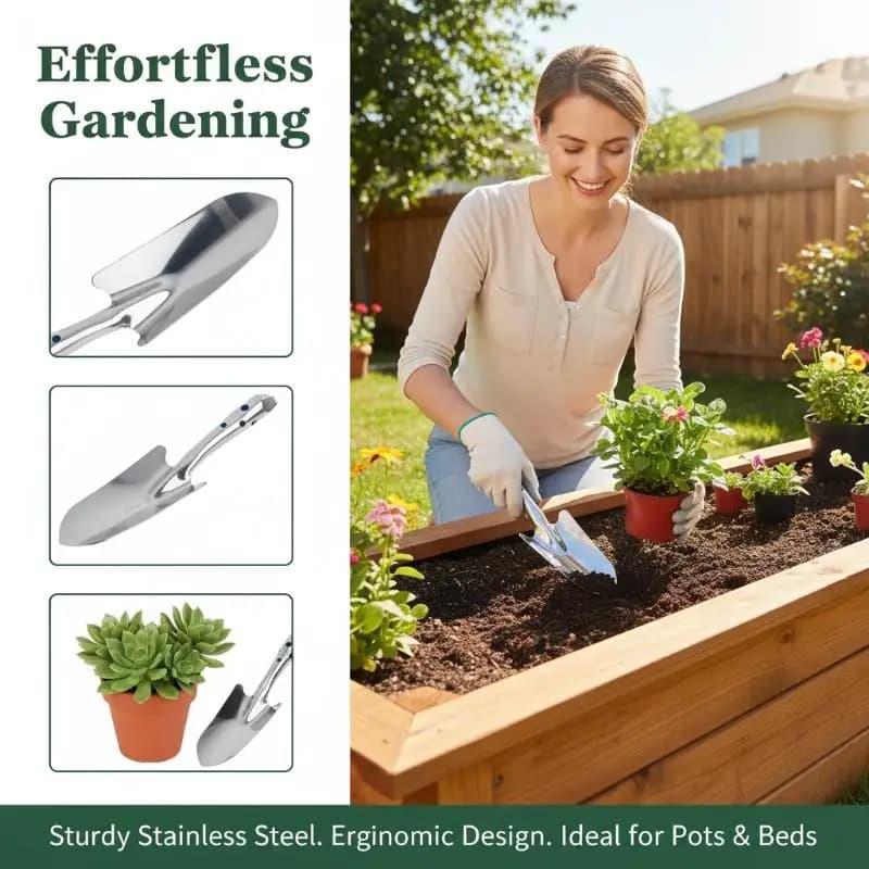 Piccola Pala in Acciaio Inox per Piantare Fiori, Attrezzi da Giardinaggio, Vanga per Scavare il Terreno, Utensile per Giardinaggio