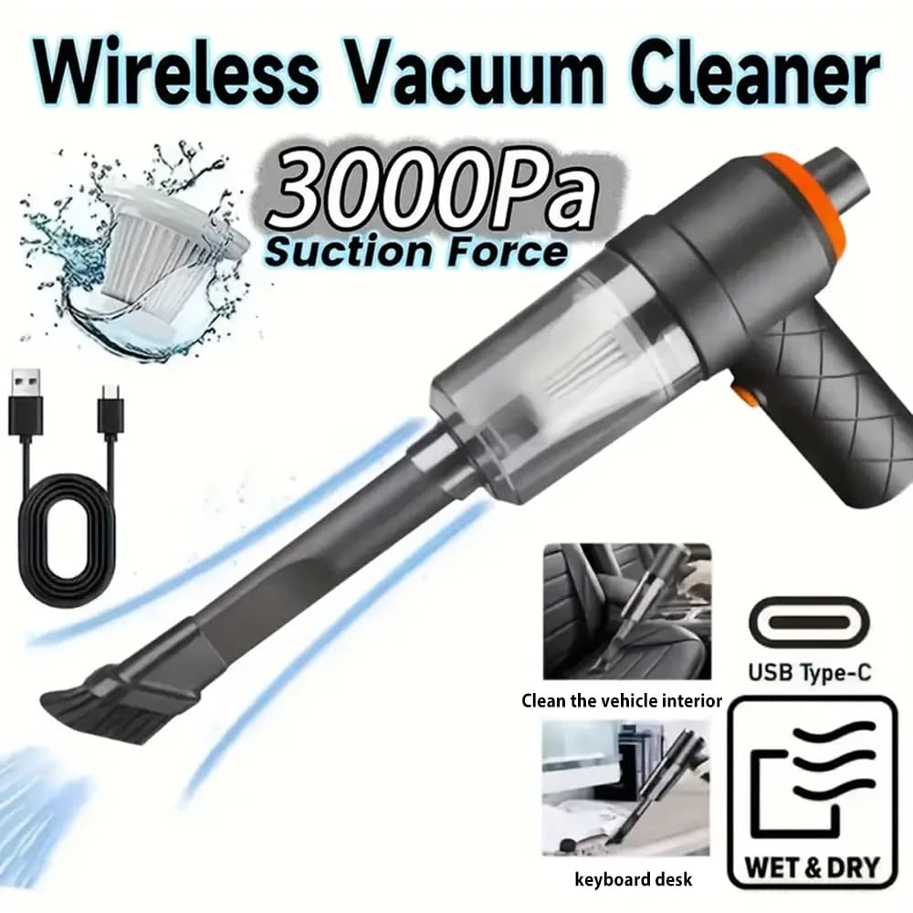Questo aspirapolvere portatile wireless portatile ha una forte potenza di aspirazione e è adatto sia per auto che per uso domestico.