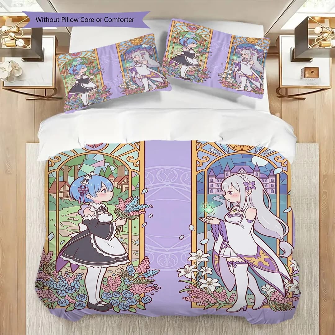 Anime Style ReZero Printed Duvet Cover Set & Pillowcase Bedroom Fan Gift-kwq372