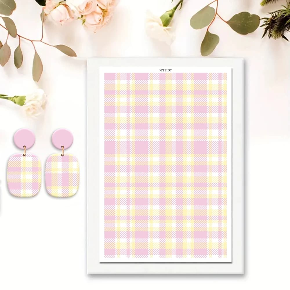 Carta per Trasferimento ad Acqua a Quadri Verdi e Rossi, Rosa e Bianchi, Rosa e Grigi per Orecchini in Argilla Polimerica, Forniture per Creazione di Gioielli Fai-da-Te