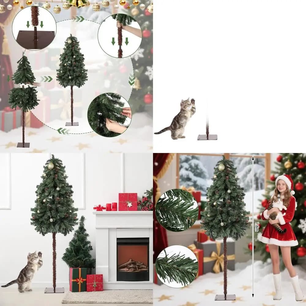 Albero di Natale artificiale alto 6 piedi - Stile matita verde con strisce di sbavature, a prova di gatto per decorazioni domestiche e per feste