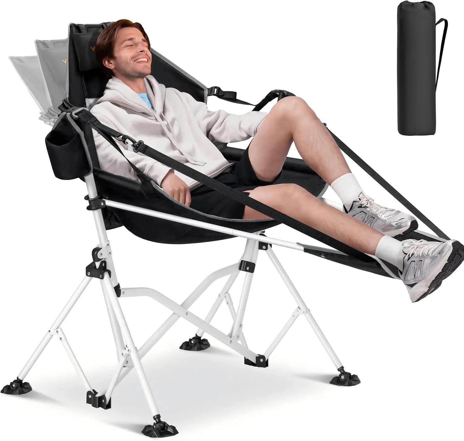 Portable Hammock Camping Chair with Removable Footrest, Adjustable Pillow, Backrest and Height, Swinging Rocking Seat for Adults, Ideal for Travel, Backyard, Patio, Supports 400 lbs