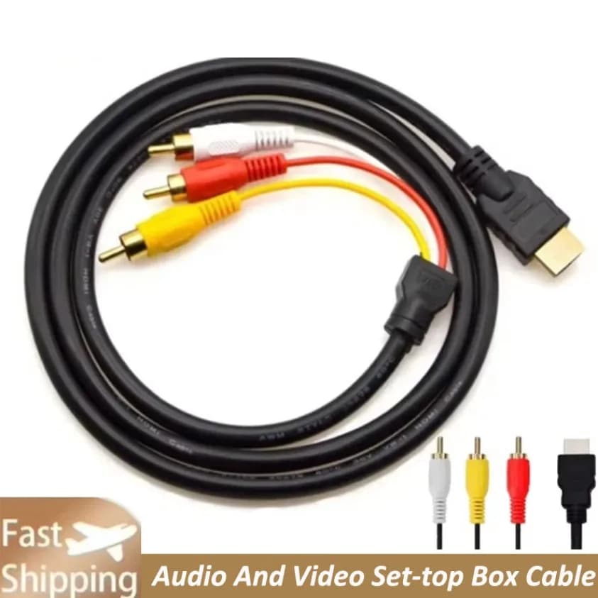 HDMI cable to AV 1.5M 5FT, HDMI cable to 3RCA Red White and Yellow Lotus, Audio Cable and High Definition Video for Decoder