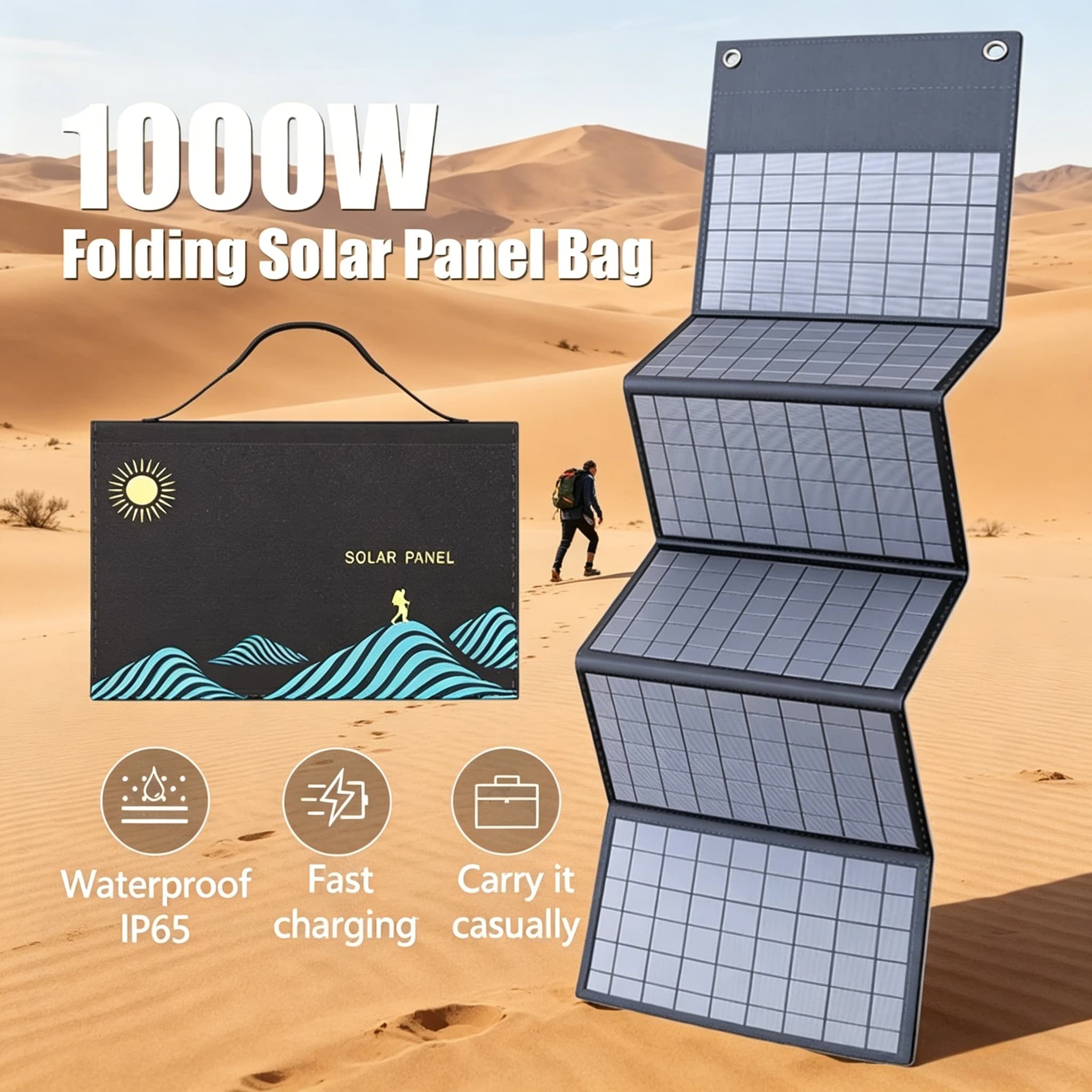 Pannello Solare Portatile Pieghevole da 800W con Uscita USB+DC, Caricatore Solare per Alimentazione Esterna, Generatore di Energia per Casa e Telefono Cellulare