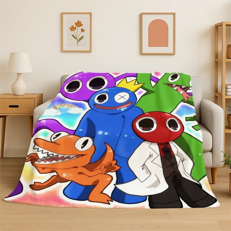 Coperta in flanella con personaggi dei cartoni animati Rainbow Friends, morbida e calda, ideale per camera da letto, soggiorno, letto, viaggi, campeggio, picnic, bambini