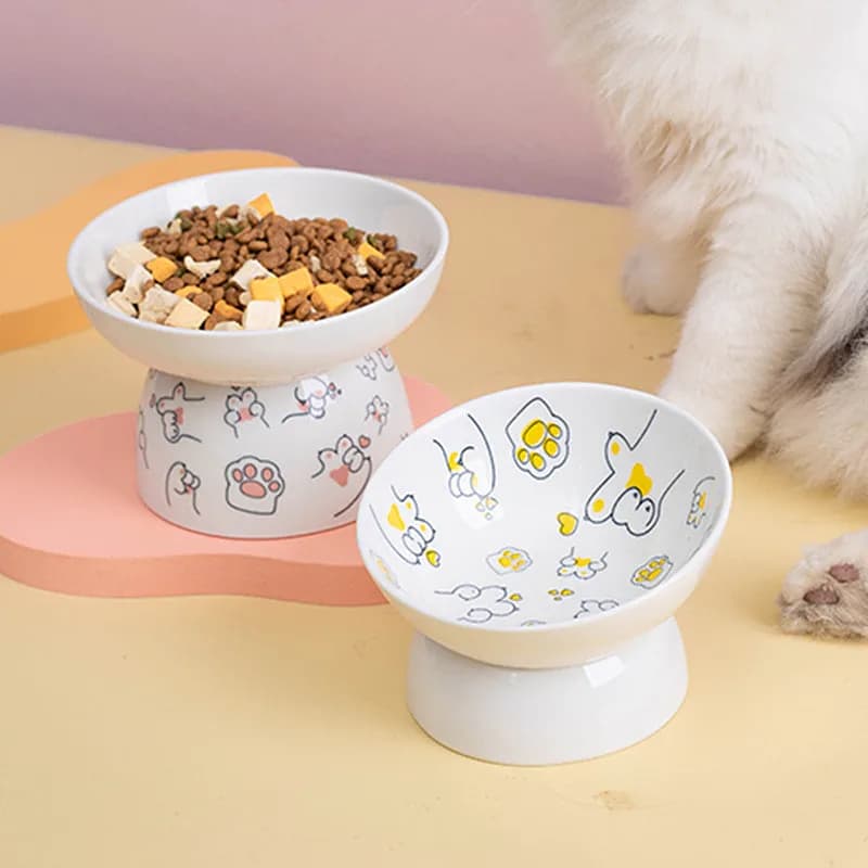 Ciotola in Ceramica per Gatti, Design Cartoon, Protezione Cervicale, Bocca Obliqua, Ciotola Rialzata per Cibo e Acqua, Accessori per Cani e Gatti