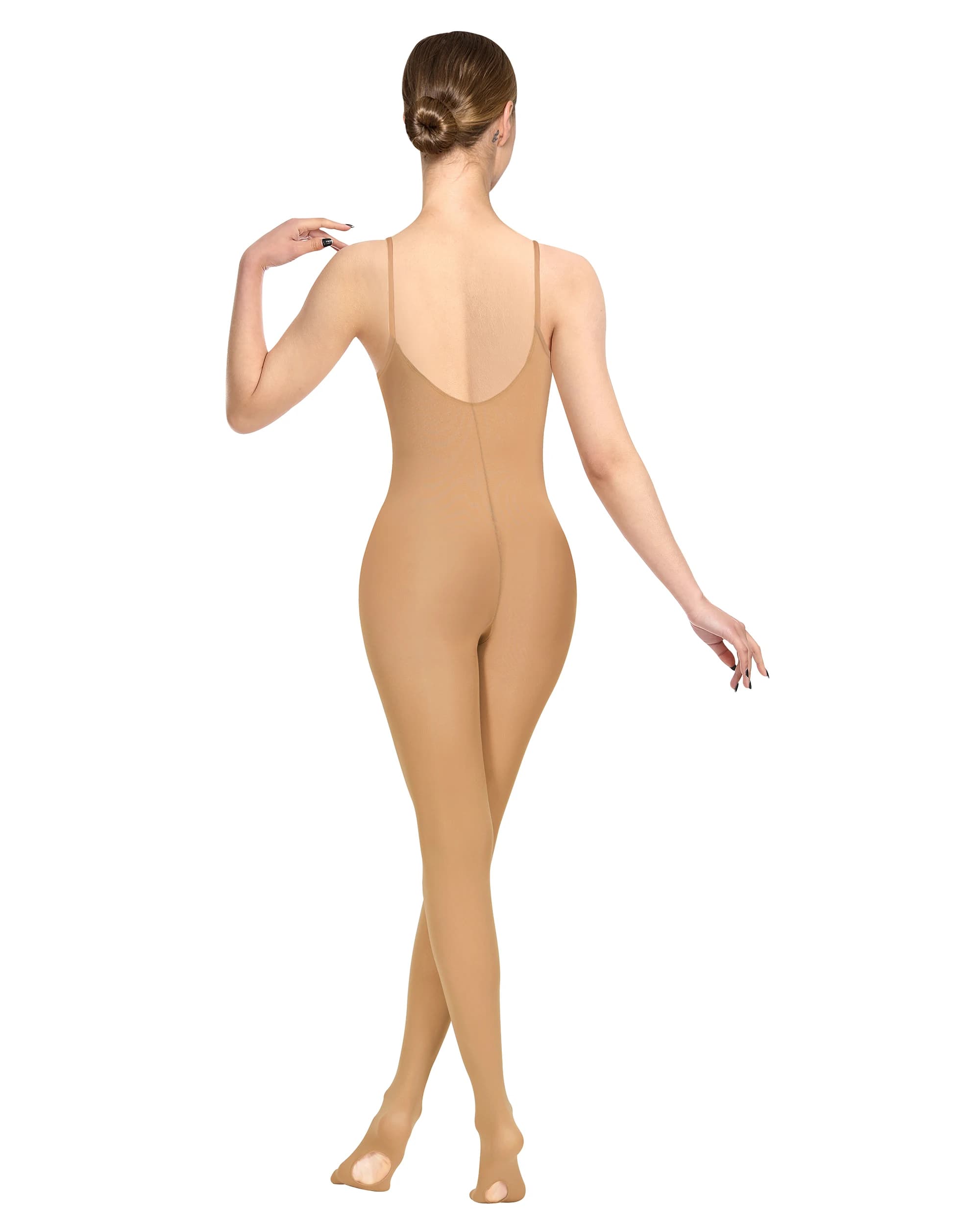 Collant da danza per tutto il corpo nudo da balletto da donna Cinghie trasparenti e nude Tracolla regolabile Suola arrotondata cava