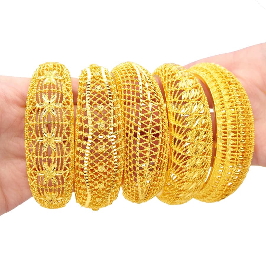 Middle East 24K gold-plated hollow C-shaped bracelet set, Dubai, wedding gift for European and American women