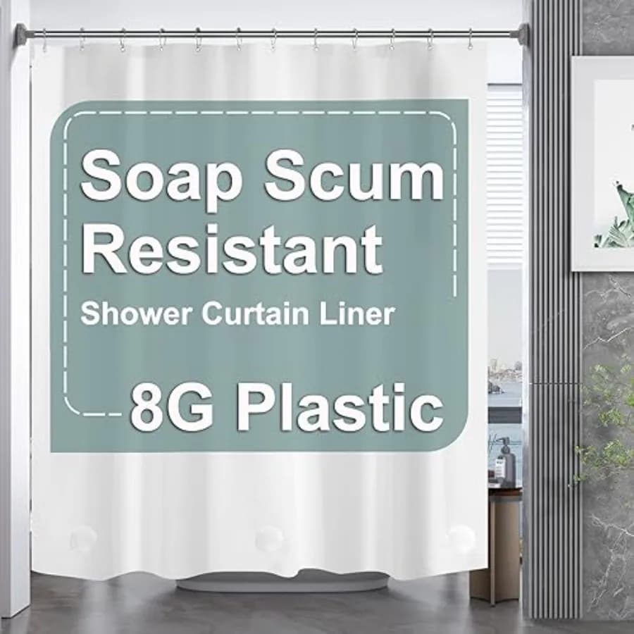White Shower Curtain Plastic 72x72 Inches, Thick PEVA Shower Curtain Waterproof, Heavy Duty Shower Curtains for Bathroom with 3