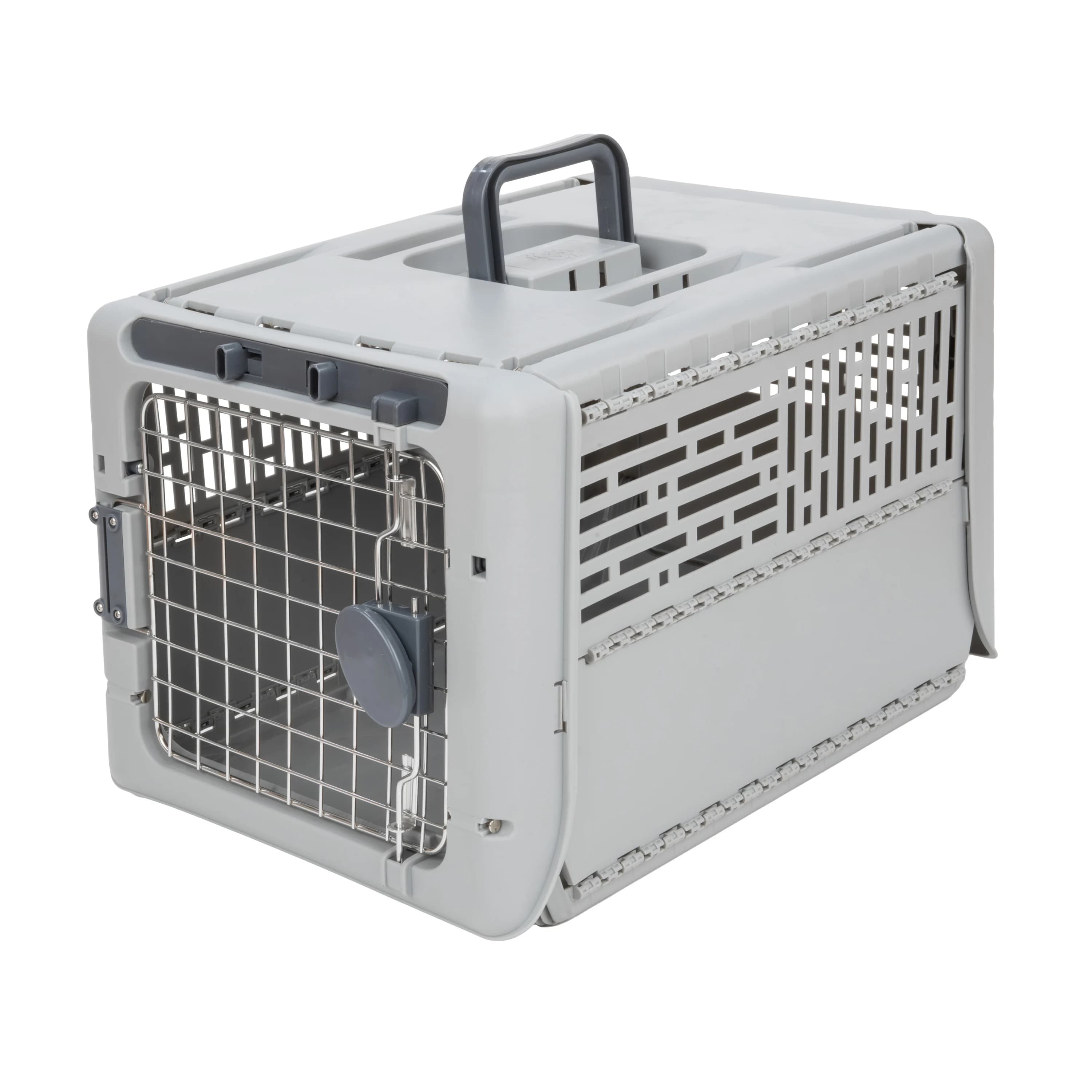 Sport Pet Designs 19-Inch Collapsible Plastic Dog Kennel, Portable Folding Pet Carrier for Small Dogs and Pets up to 20 lbs, Gra