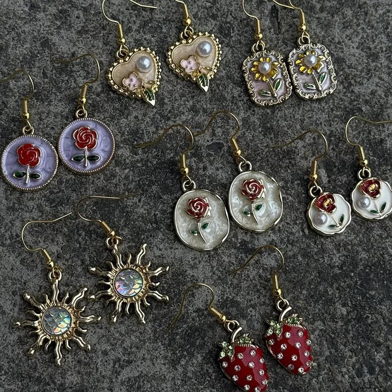 Orecchini Pendenti Geometrici Colorati in Smalto Dorato Stile Giardino di Monet per Donne, Gioielli di Design Medievale