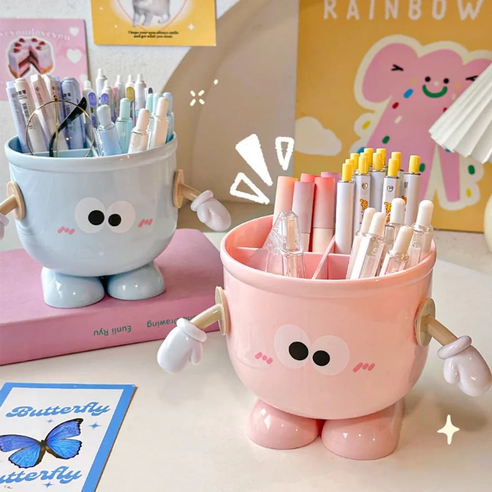 Nuovo Portapenne Multifunzione in Plastica con Design Cartoon, Organizzatore da Scrivania per Cancelleria