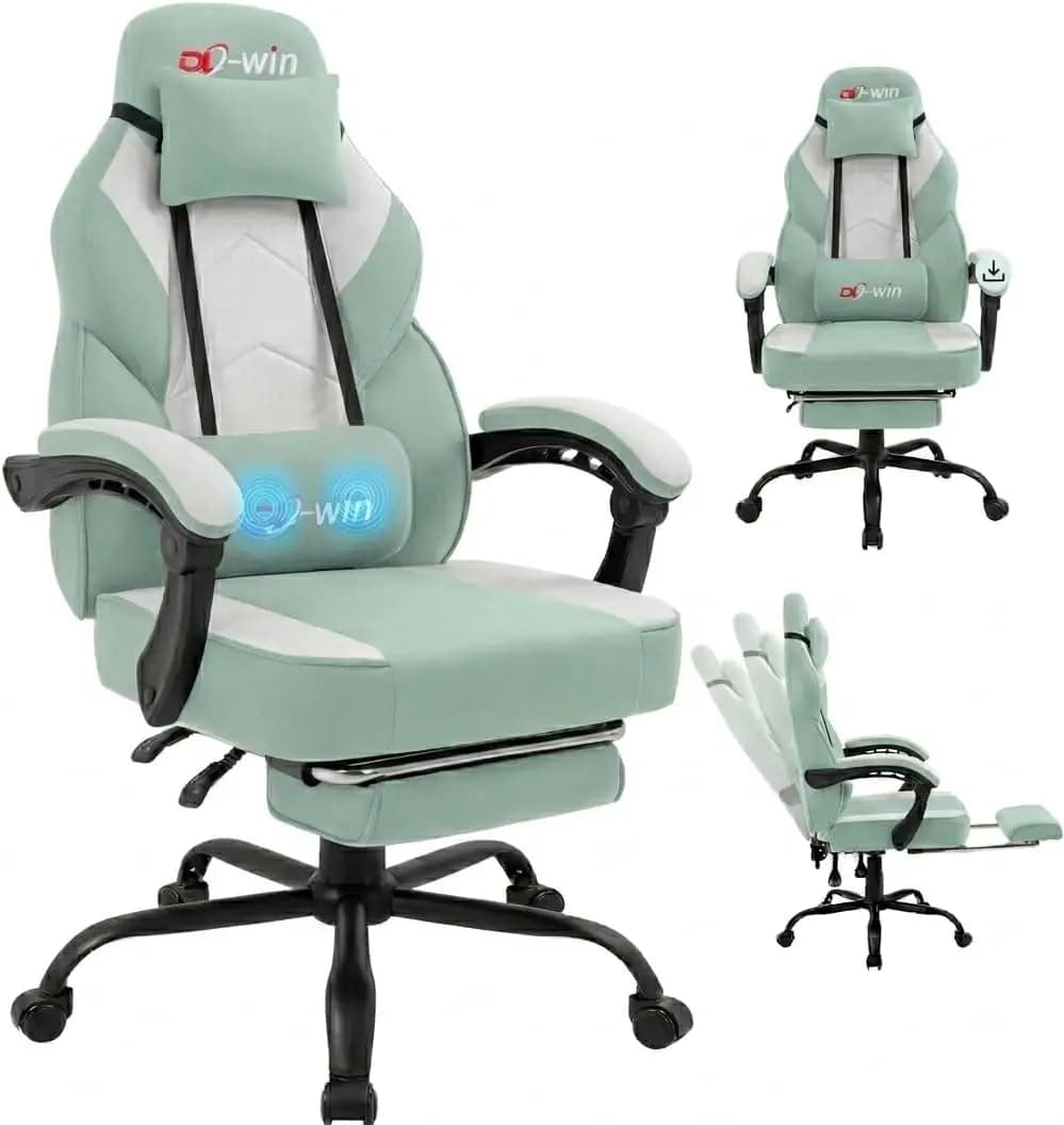 Big and Tall Gaming Chair Fabric Pocket Spring Cushion,High Back Recliner with Footrest and Headrest for Adults, Massage Lumbar