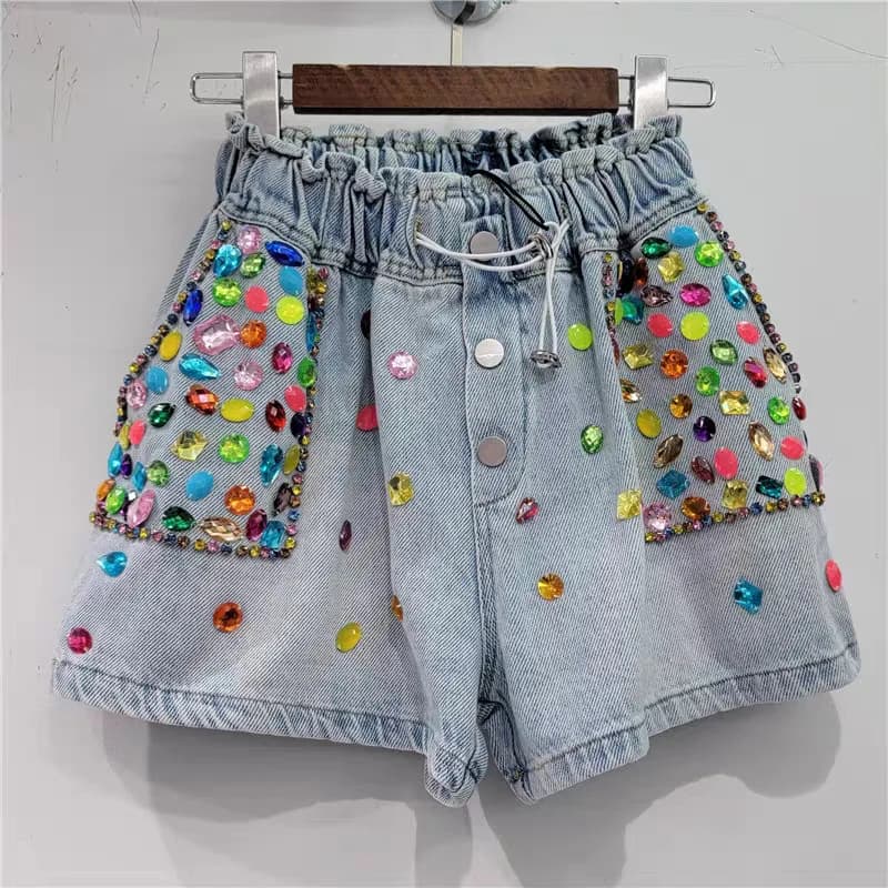 ANJY 2026 New Shorts Women's Denim Activities in Gamba Larga, European Style, Colorful Embroideries, Slim Fit, Trend Casual A21015