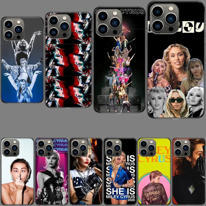 Cover per iPhone M-Miley Cyrus Singer antiurto e simpatica per modelli 16E, 15 Pro, 14 Plus, 17E, 16, 17 Pro Max, Air, 11, 12, 13 Mini