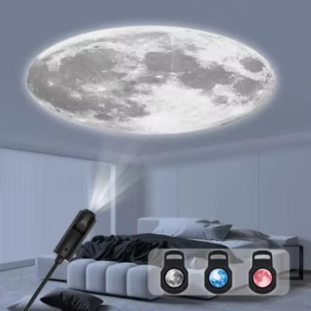 Moon Projector Night Light, USB LED 3 Colors Mini Portable for Bedroom Bedside Photography Background Home Party Gift Decor