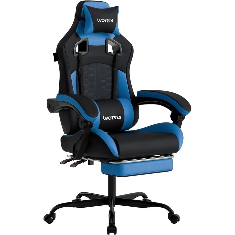Sedia da Gaming Ergonomica in Pelle PVC con Supporto Lombare e Poggiapiedi, Stile Racing per un Comodo Videogaming (Nero Blu)