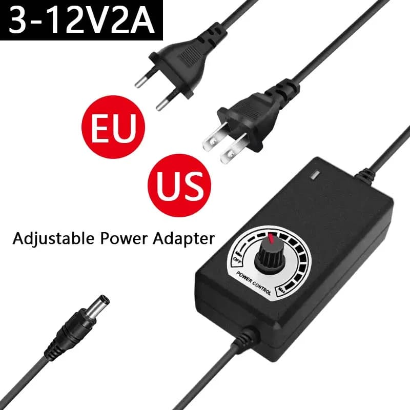 Alimentatore Regolabile 3-12V 2A, Adattatore 12W 24W, Convertitore AC/DC 12V 2A per Strisce LED