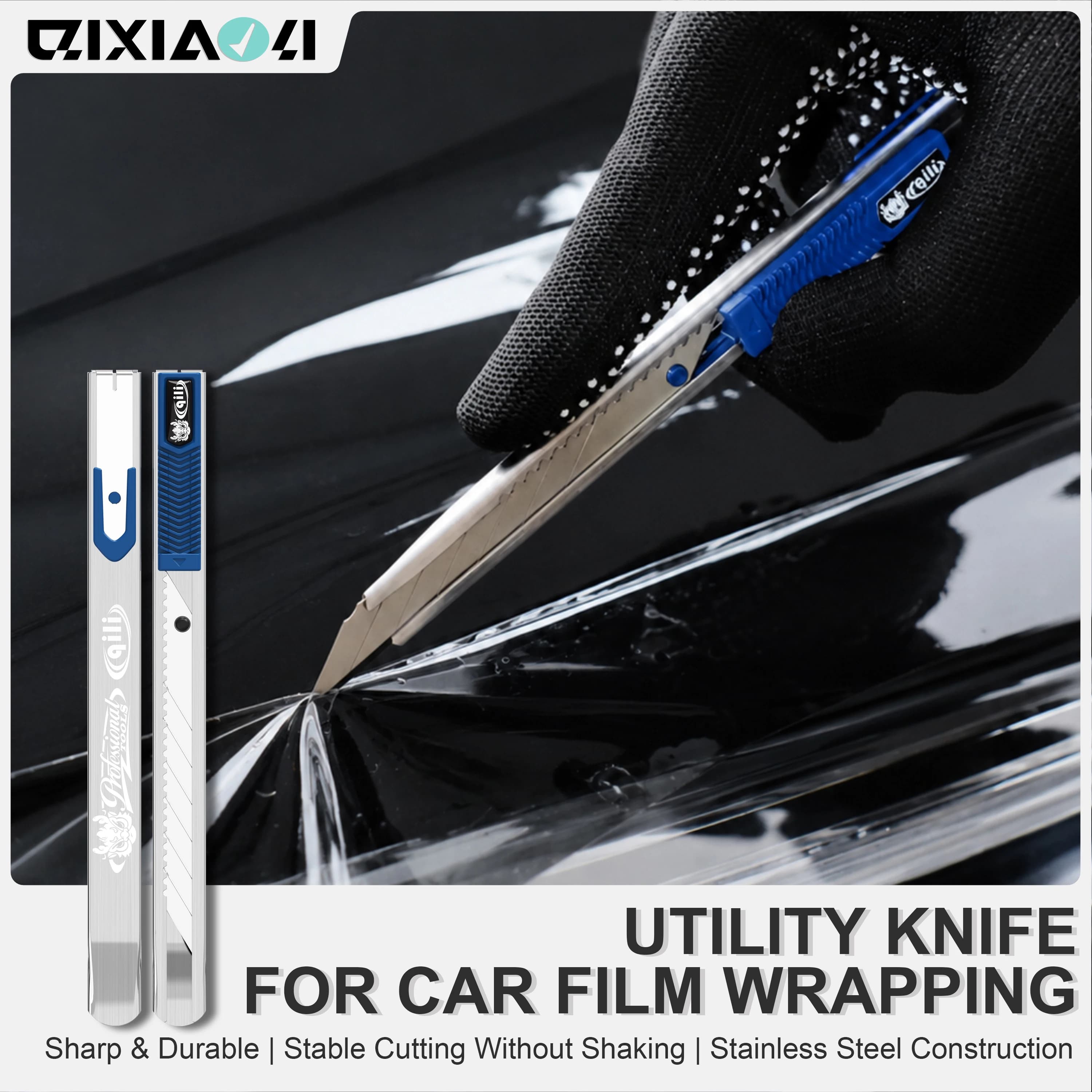 Stainless Steel Utility Knife with 9mm Blades, Auto Window Tint Vinyl Wrap PPF Paint Protection Film Install Cutting Tool for Ca