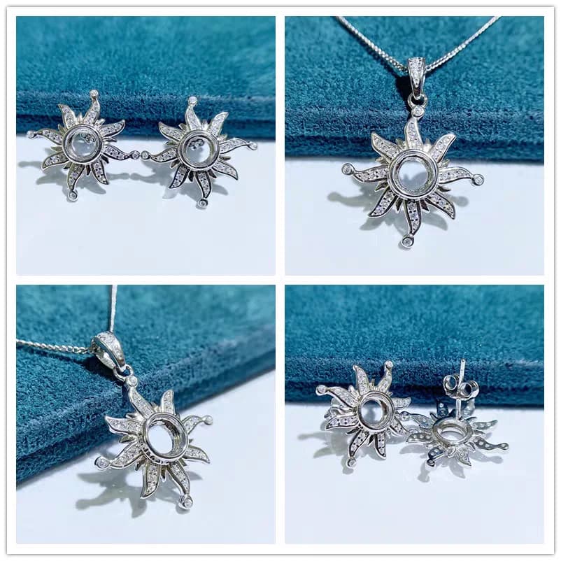 MeiBaPJ Jewelry Set with Round Stones from 5 mm/6 mm Pendant Earrings with 2-piece support Fine wedding jewelry for women