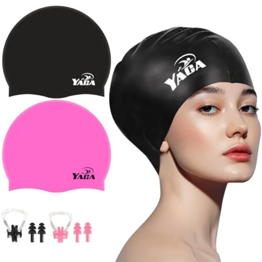 Swim Cap for Women Men, 2 Pack Silicone Adult Swimming Cap for Long Short Hair, Durable Waterproof Swim Caps to Keep Hair Dry,