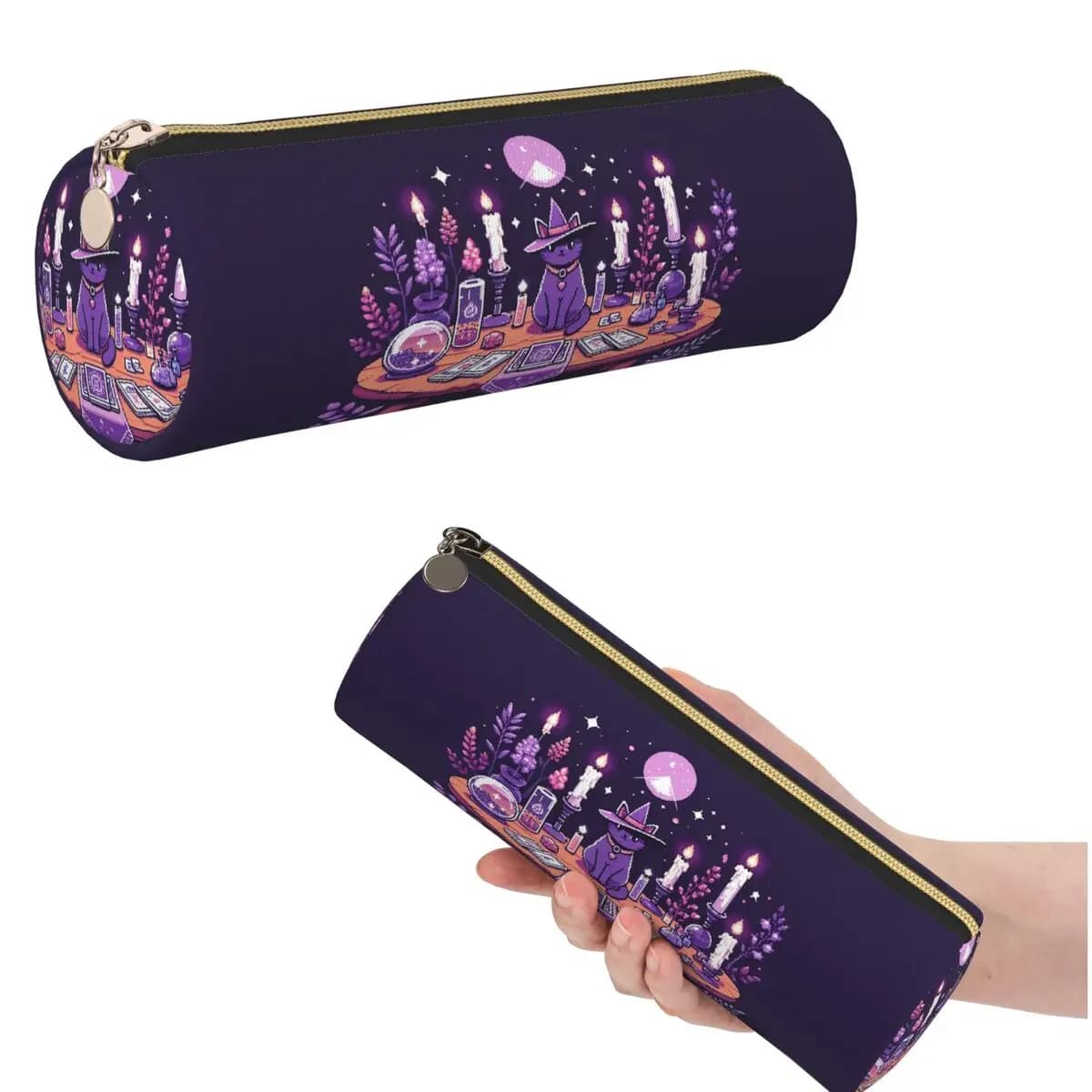 Astuccio per matite Purple Witchy Cat Tarot Cards per studenti, scatola per penne, astuccio per matite, articoli di cancelleria, borsa porta penne