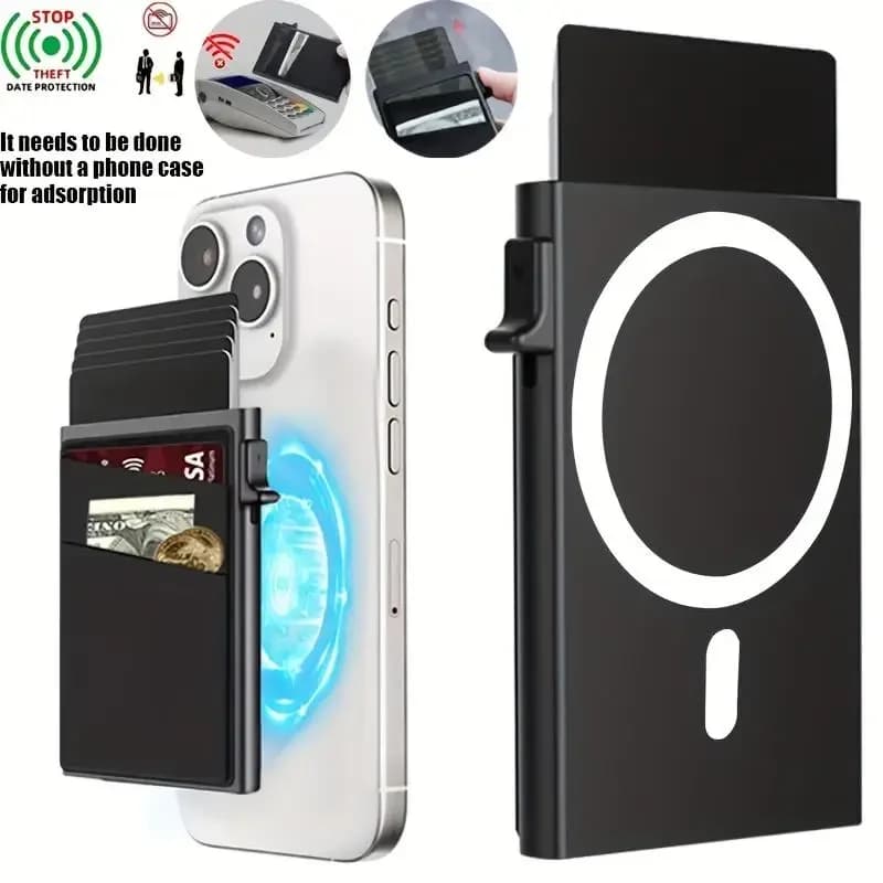 Porta carte pop-up sottile da 1 pezzo con stampa per uomo, portafoglio con blocco RFID Porta carte pop-up automatico sottile magnetico per il telefono