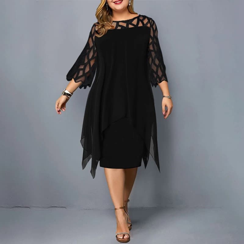 2025 Chiffon Longuette Dress Excavated Woman Spring Summer Or Neckline Black Dresses Stylish Evening Dresses for Office Lady