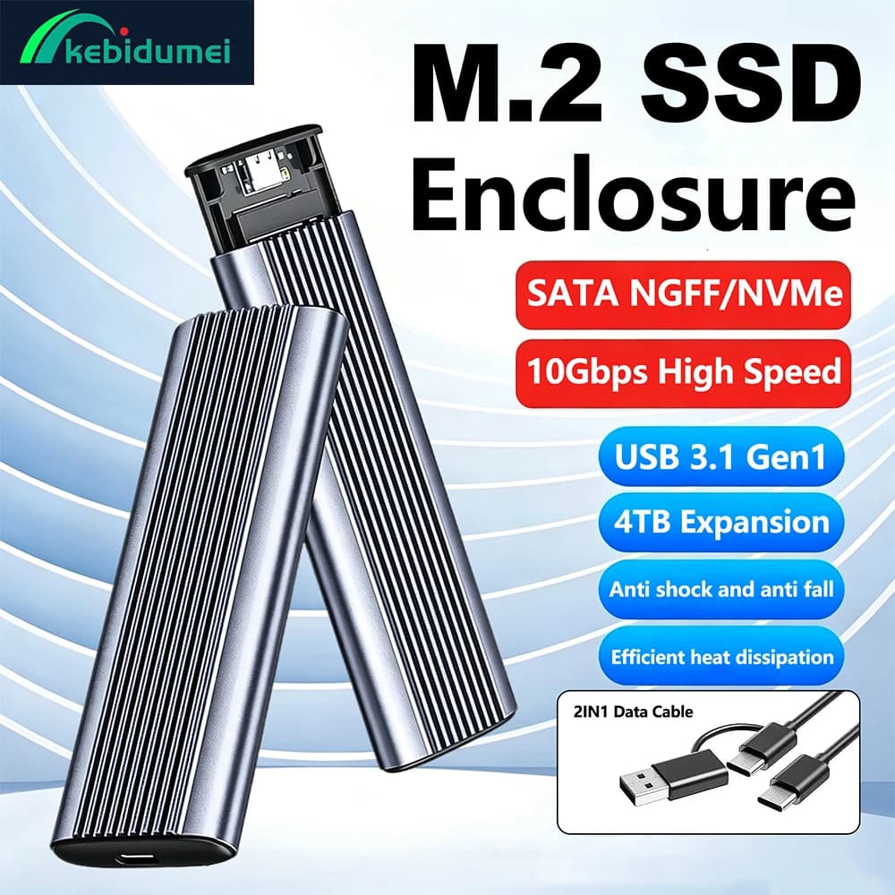 Kebidumei M.2 NVME SATA SSD Case USB 3.1 Gen1 Box Esterno per Disco Rigido Senza Utensili 10Gbps Adattatore Enclosure per 2230 2242 2260 2280