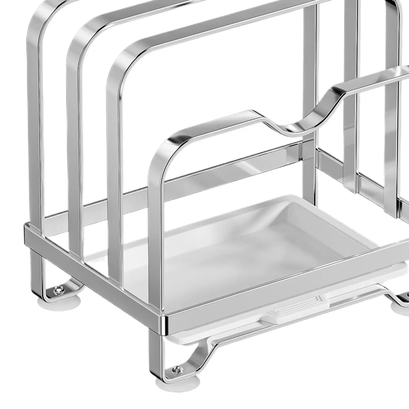 Pot Lid Rack 3-Tier Stainless Steel Storage Stand With Drip Tray Pot Lid Organizer Rack For Countertop For Cutting Board Baking
