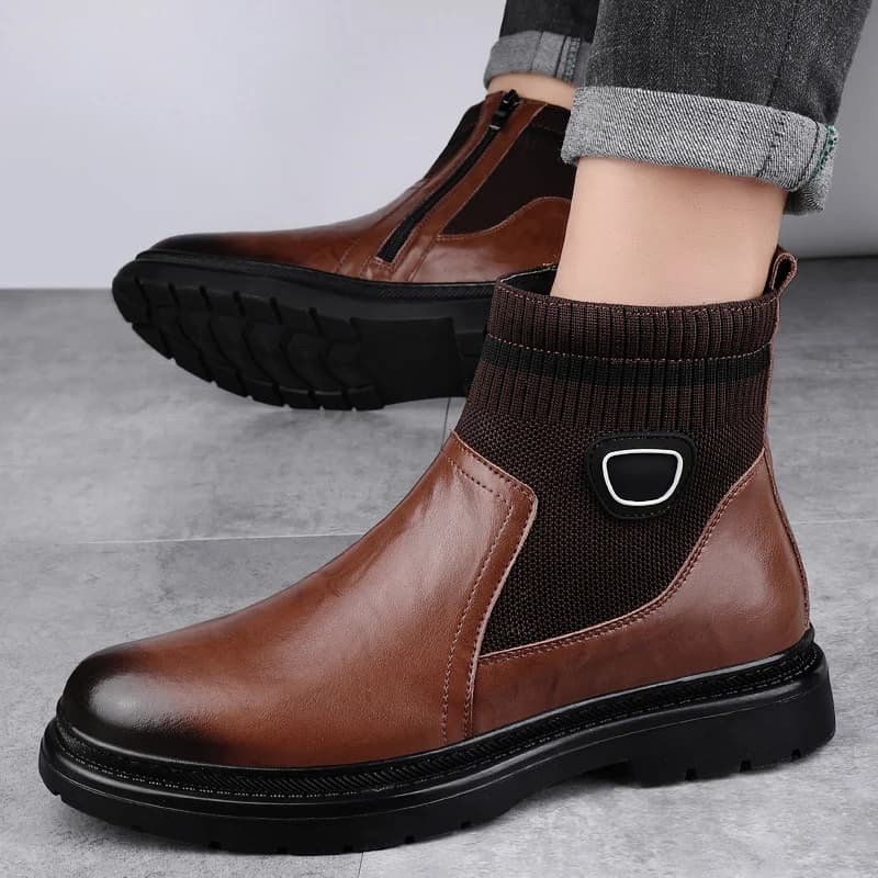 High Quality Thick Soled Non Slip Outdoor Boots Luxury Brand Leather Winter with Plush Warm Snow Boots Men Comfort Walking Boots