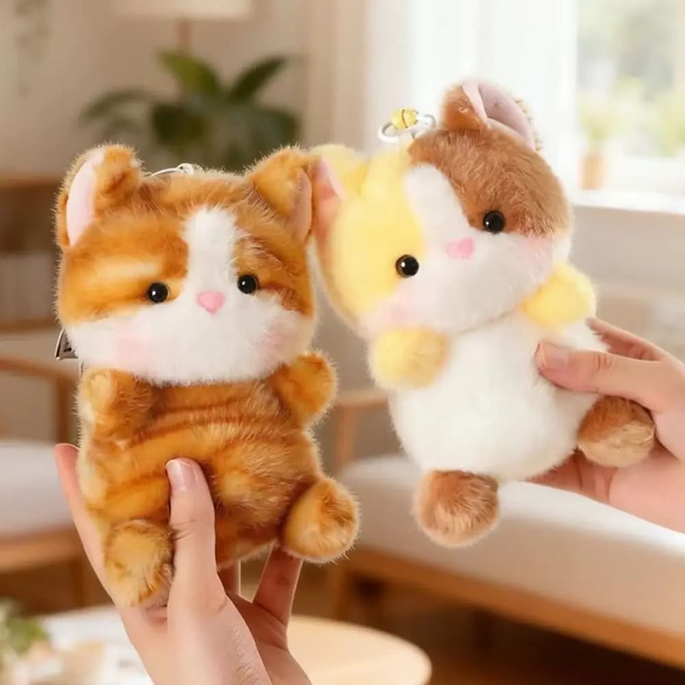 Kawaii 15cm Cat Plush Keychain Soft Plush Fluffy Cat Stuffed Keychain 4 Color Designs Super Soft Kitten Pendant Desk Decor