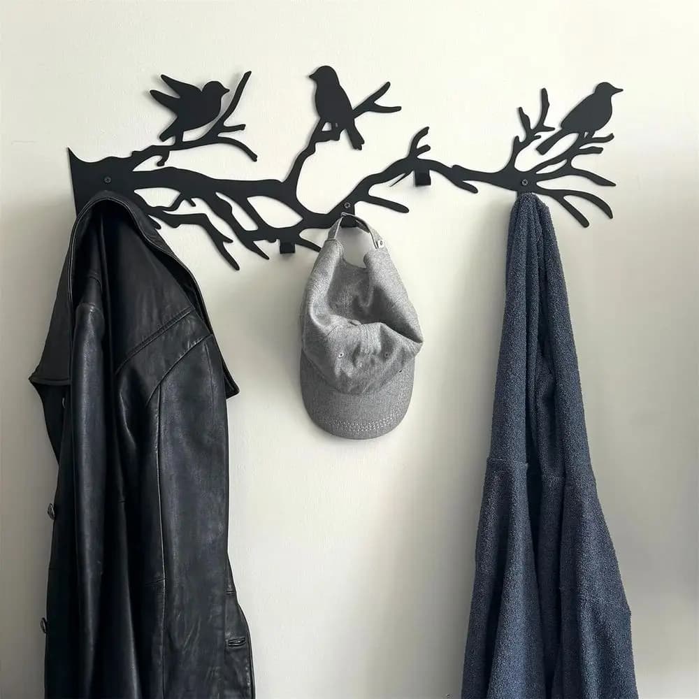 Appendiabiti da parete in metallo a forma di ramo d'albero, ganci resistenti per cappelli, cappotti e sciarpe, decorazione unica per ingresso o camera da letto (47 x 16)