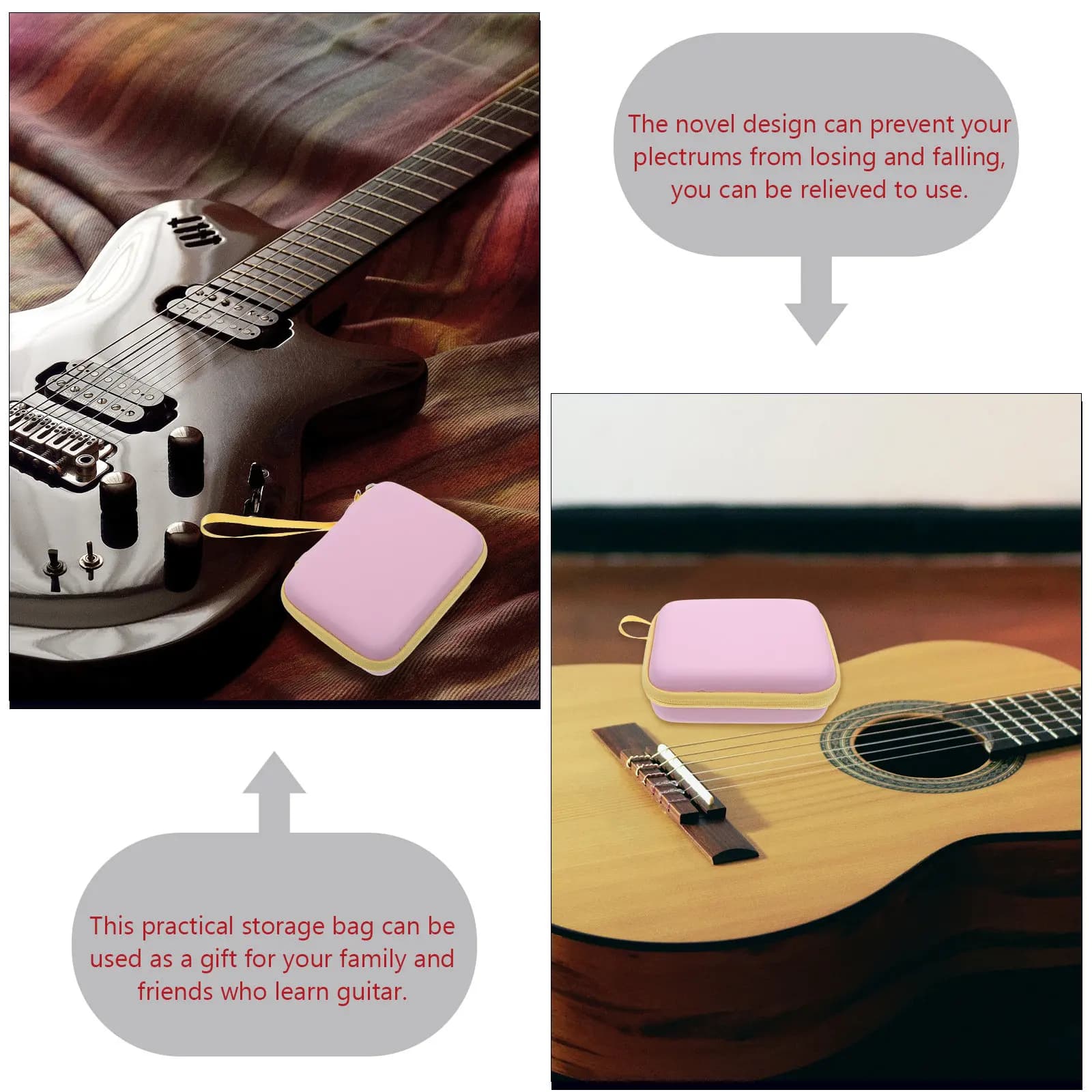 Borsa Porta Plettri per Chitarra in Materiale Premium, Organizzatore Impermeabile per Plettri di Chitarra, Basso e Ukulele, Custodia Portatile