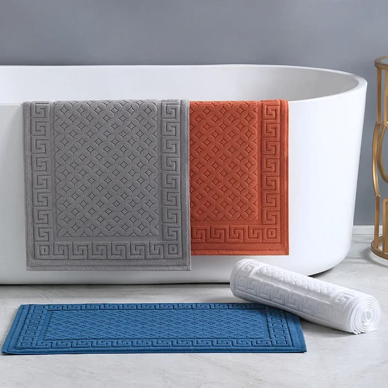 Tappetino da Bagno 45x75cm in Spugna Jacquard, Assorbente e Antiscivolo, 100% Cotone, per Hotel e Casa