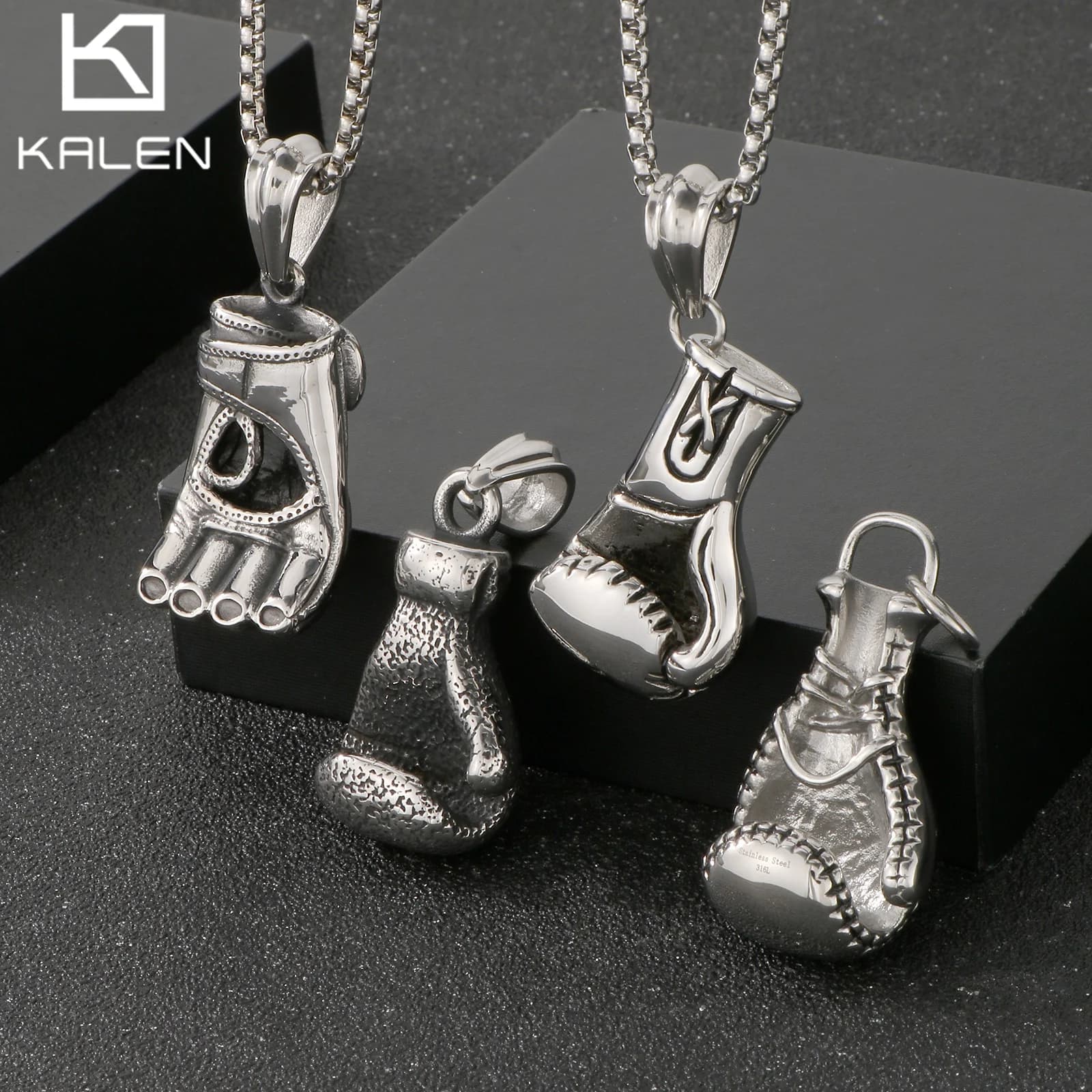 Sports Gloves Gym Pendant Necklace - 316L Stainless Steel - KP45752- B
