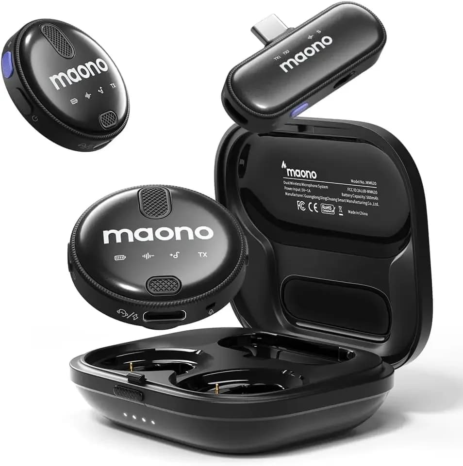 MAONO-Microfono lavalier wireless con riduzione del rumore del microfono da bavero adatto per iPhone 15 Android USB C TikTok Streaming Vlog WM620 PC2
