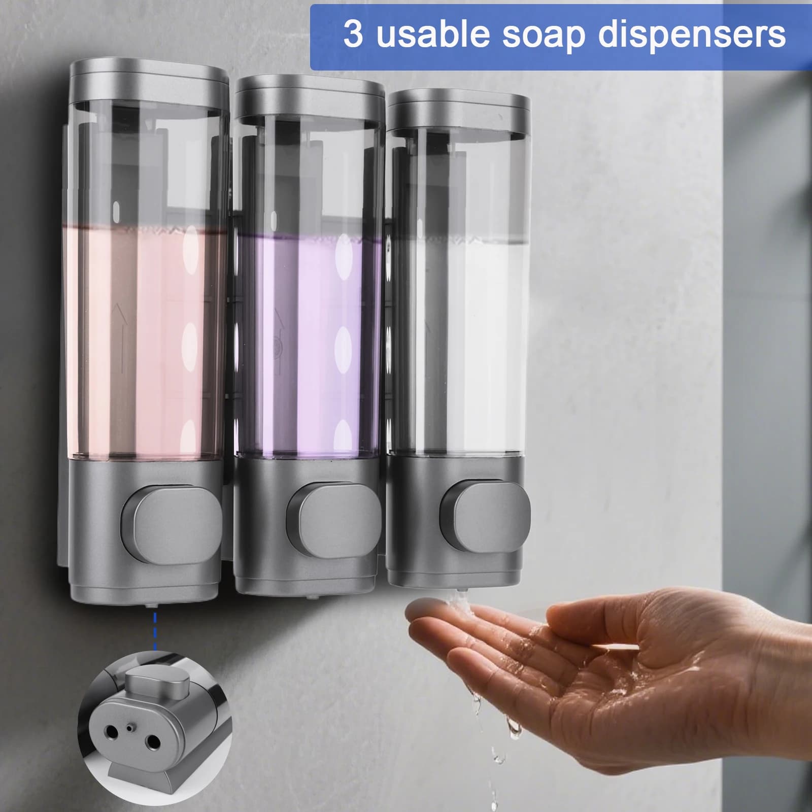 3 in 1 Shampoo and Conditioner Dispenser Wall-Mounted Shower Soap Dispenser Conditioner & Body Wash Dispenser for Bathroom Hotel