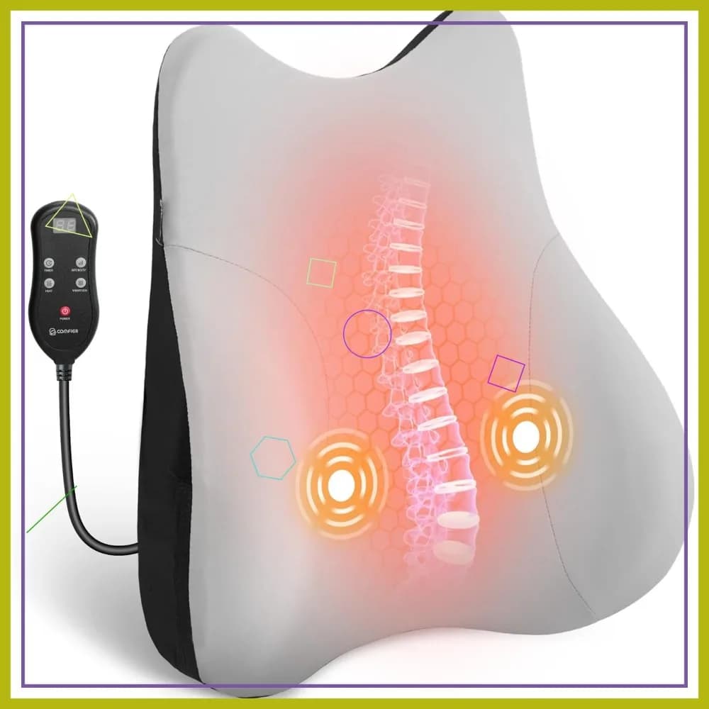 Cuscino Lombare Riscaldato con 3 Modalità di Vibrazione e Timer, Supporto Ergonomico per Sedia da Ufficio, Auto, Sedia da Gaming