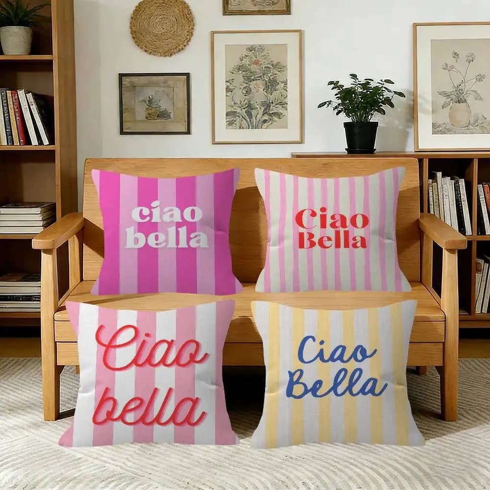 Fodera per cuscino decorativo con citazione italiana 'Ciao Bella' per divano, auto, regalo di Natale