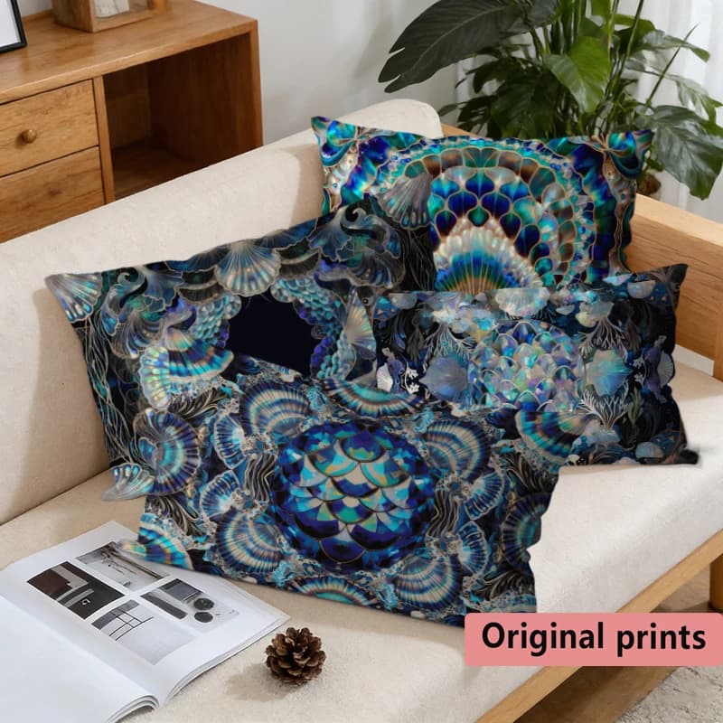 Mermaid Scale Decor Lumbar Pillowcase Suitable For Sofa Bedroom Car Pillow Cover Cushion Rectangular Back Cushion