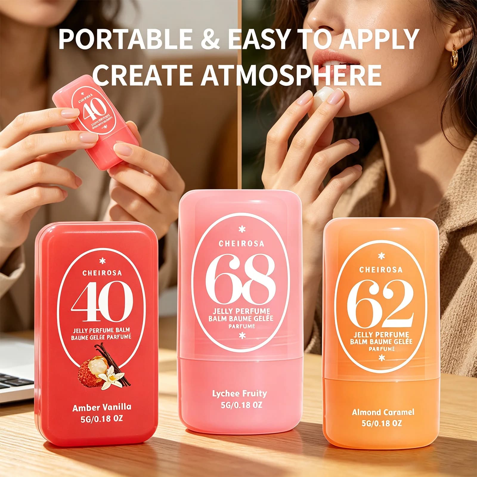 Jelly Perfume Balm Solid Perfume Lychee Fruity Scent Long Lasting Portable Moisturizing Natural Fragrance Travel Size Daily Use
